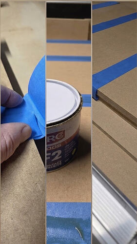 Left- second tape layer, Centre- contact cement, Right - ready for stock to be placed.