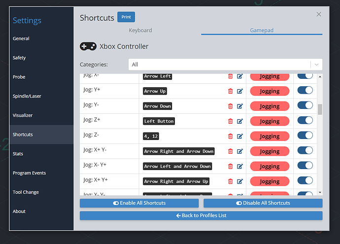 Gamepad preassigned presets