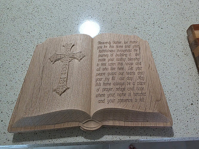 3d carve of Bible for New Home