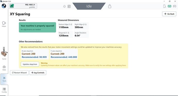 X-Y Step per mm Adjustment